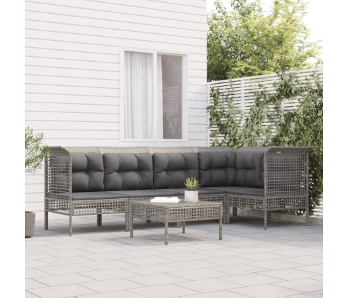 Set de muebles de jardín 6 pzas y cojines ratán sintético gris