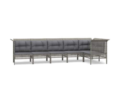 Set de muebles de jardín 6 pzas y cojines ratán sintético gris