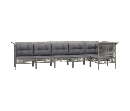 Set de muebles de jardín 6 pzas y cojines ratán sintético gris