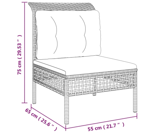 Set de muebles de jardín 6 pzas y cojines ratán sintético gris