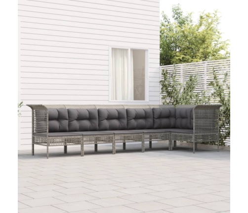 Set de muebles de jardín 6 pzas y cojines ratán sintético gris