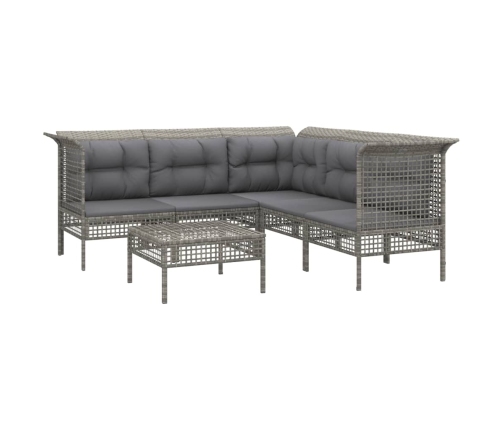 Set de muebles de jardín 6 pzas y cojines ratán sintético gris