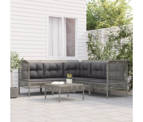 Set de muebles de jardín 6 pzas y cojines ratán sintético gris