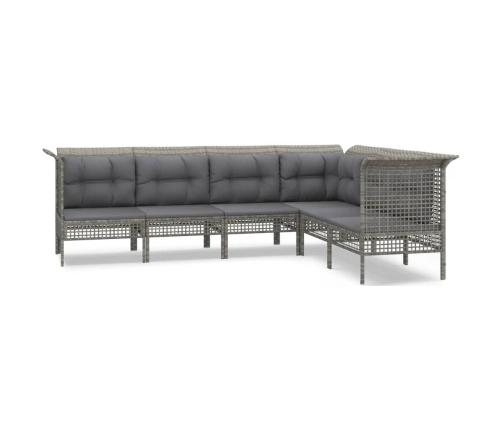 Set de muebles de jardín 6 pzas y cojines ratán sintético gris