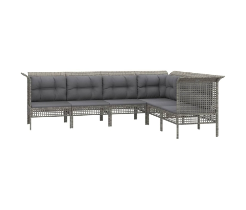 Set de muebles de jardín 6 pzas y cojines ratán sintético gris