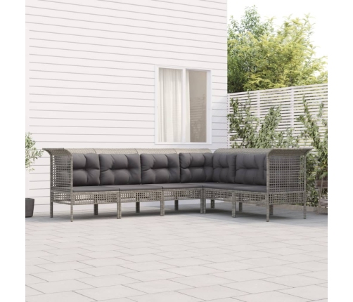 Set de muebles de jardín 6 pzas y cojines ratán sintético gris