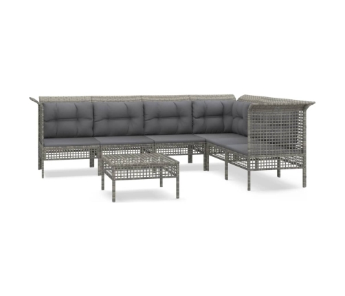 Set de muebles de jardín 7 pzas y cojines ratán sintético gris