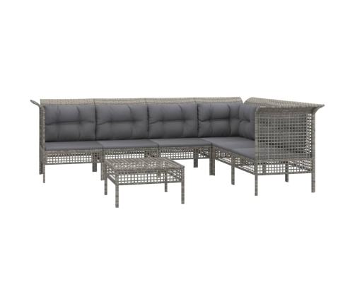 Set de muebles de jardín 7 pzas y cojines ratán sintético gris