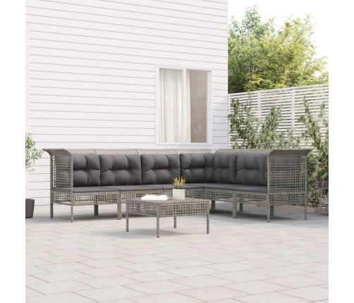 Set de muebles de jardín 7 pzas y cojines ratán sintético gris