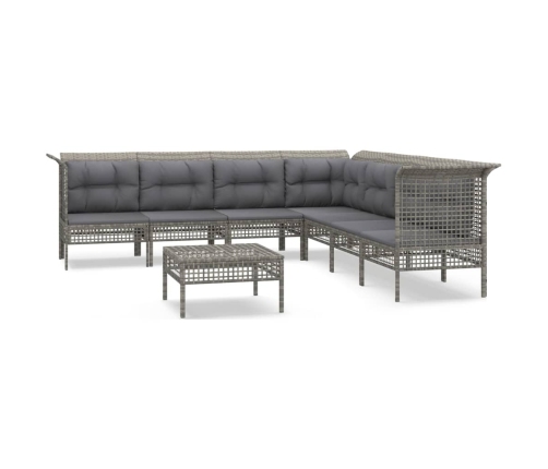 Set de muebles de jardín 8 pzas y cojines ratán sintético gris