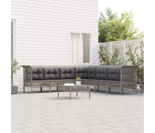 Set de muebles de jardín 8 pzas y cojines ratán sintético gris