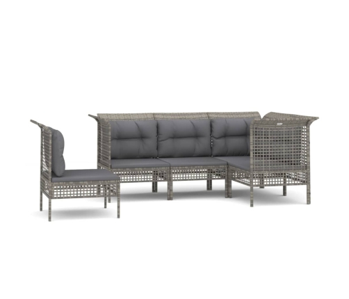 Set de muebles de jardín 5 pzas y cojines ratán sintético gris
