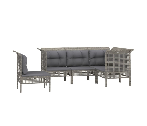 Set de muebles de jardín 5 pzas y cojines ratán sintético gris