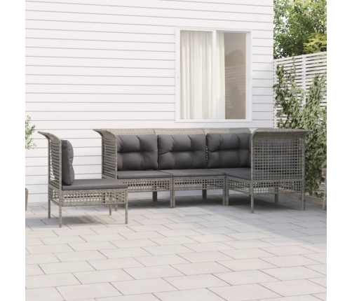 Set de muebles de jardín 5 pzas y cojines ratán sintético gris