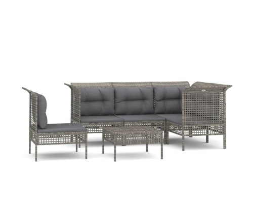 Set de muebles de jardín 6 pzas y cojines ratán sintético gris