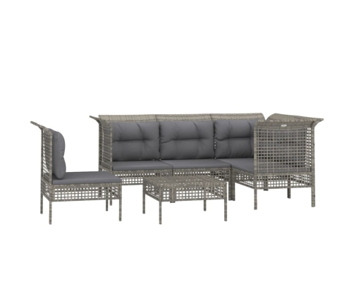 Set de muebles de jardín 6 pzas y cojines ratán sintético gris