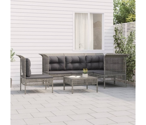 Set de muebles de jardín 6 pzas y cojines ratán sintético gris