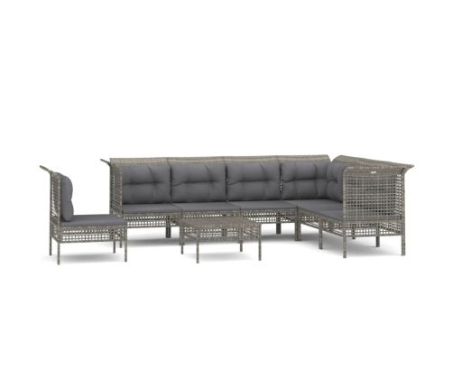 Set de muebles de jardín 8 pzas y cojines ratán sintético gris