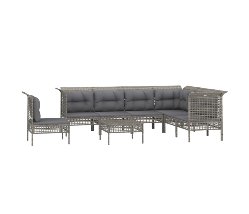 Set de muebles de jardín 8 pzas y cojines ratán sintético gris
