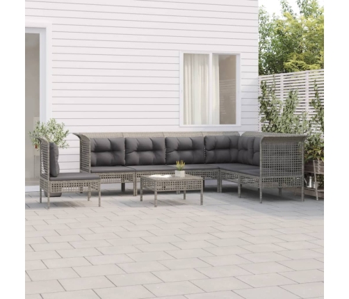 Set de muebles de jardín 8 pzas y cojines ratán sintético gris