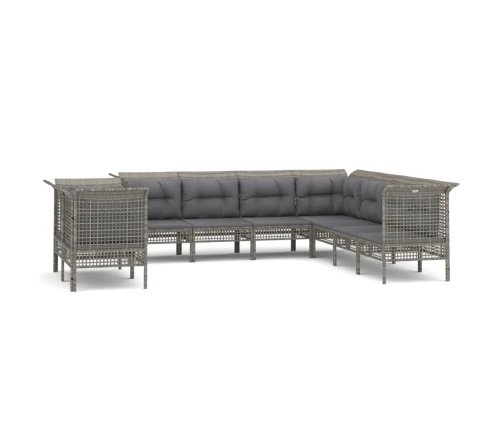 Set de muebles de jardín 9 pzas y cojines ratán sintético gris