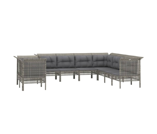 Set de muebles de jardín 9 pzas y cojines ratán sintético gris