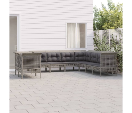Set de muebles de jardín 9 pzas y cojines ratán sintético gris