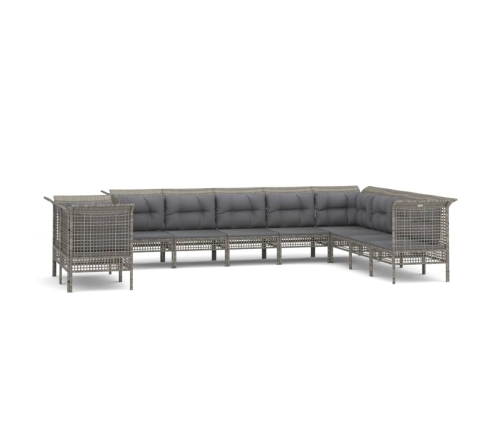 Set de muebles de jardín 10 pzas y cojines ratán sintético gris