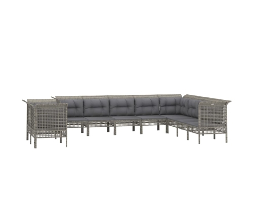 Set de muebles de jardín 10 pzas y cojines ratán sintético gris