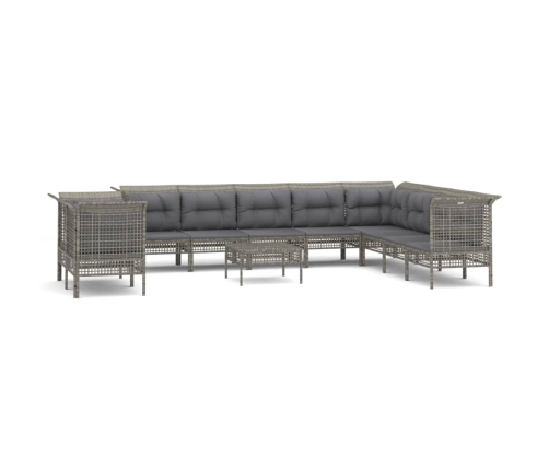 Set de muebles de jardín 11 pzas y cojines ratán sintético gris