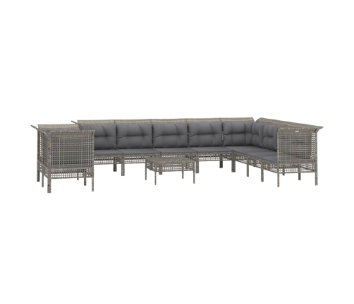 Set de muebles de jardín 11 pzas y cojines ratán sintético gris