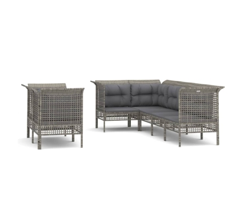 Set de muebles de jardín 7 pzas y cojines ratán sintético gris