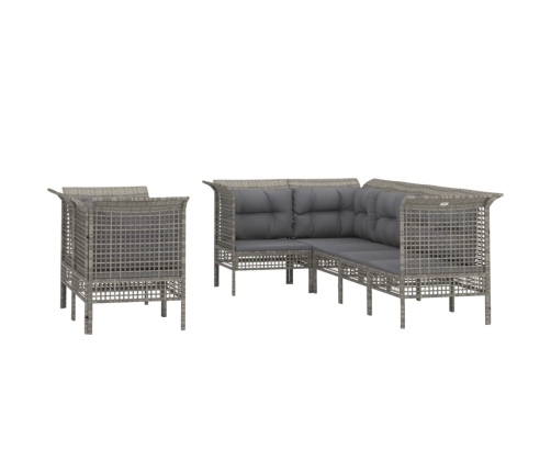 Set de muebles de jardín 7 pzas y cojines ratán sintético gris