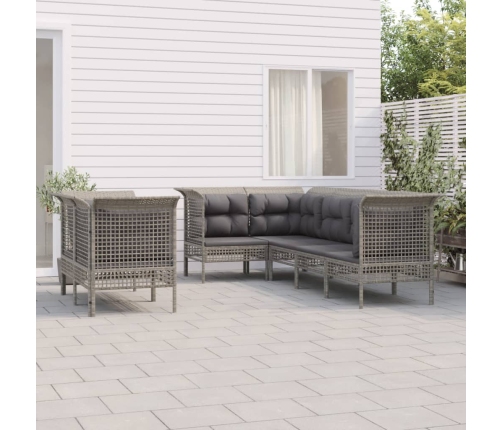 Set de muebles de jardín 7 pzas y cojines ratán sintético gris