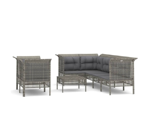Set de muebles de jardín 8 pzas y cojines ratán sintético gris