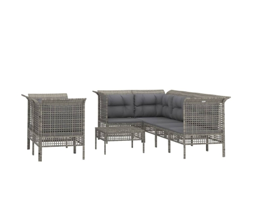 Set de muebles de jardín 8 pzas y cojines ratán sintético gris