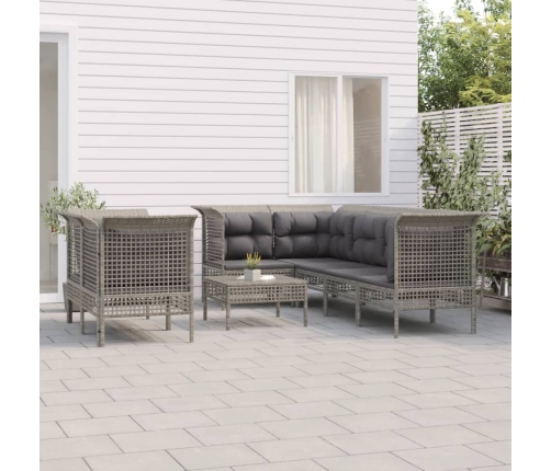 Set de muebles de jardín 8 pzas y cojines ratán sintético gris