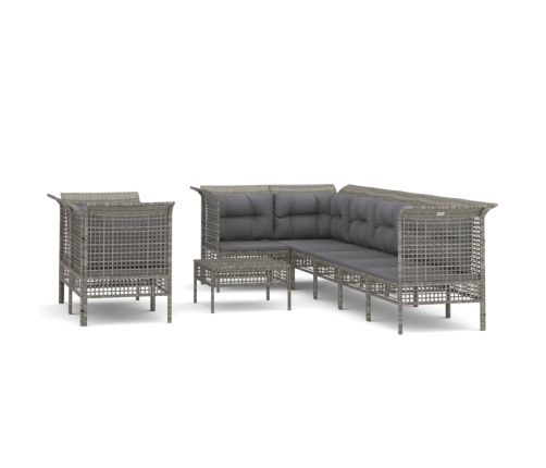 Set de muebles de jardín 9 pzas y cojines ratán sintético gris