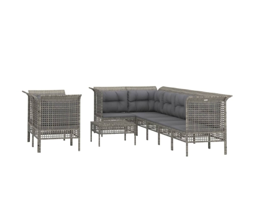 Set de muebles de jardín 9 pzas y cojines ratán sintético gris