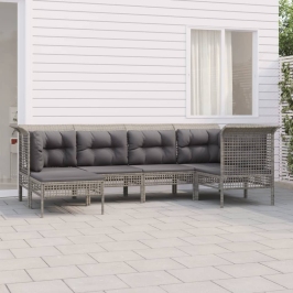Set de muebles de jardín 6 pzas y cojines ratán sintético gris