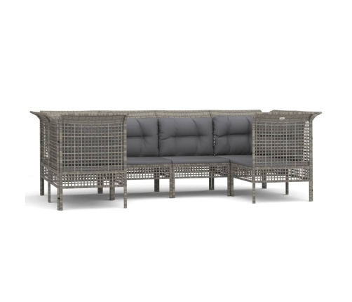 Set de muebles de jardín 6 pzas y cojines ratán sintético gris