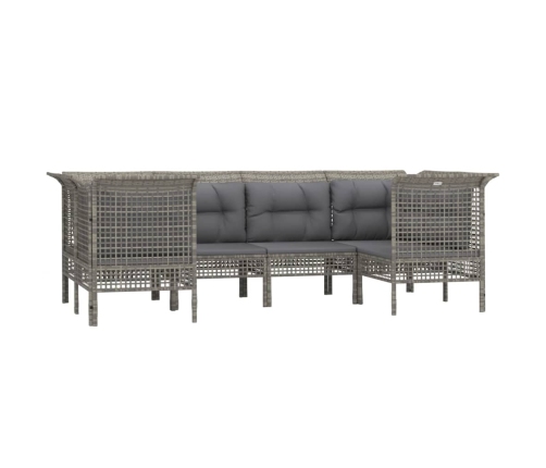 Set de muebles de jardín 6 pzas y cojines ratán sintético gris