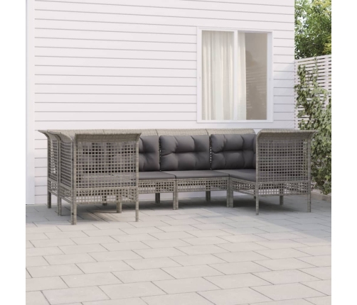 Set de muebles de jardín 6 pzas y cojines ratán sintético gris