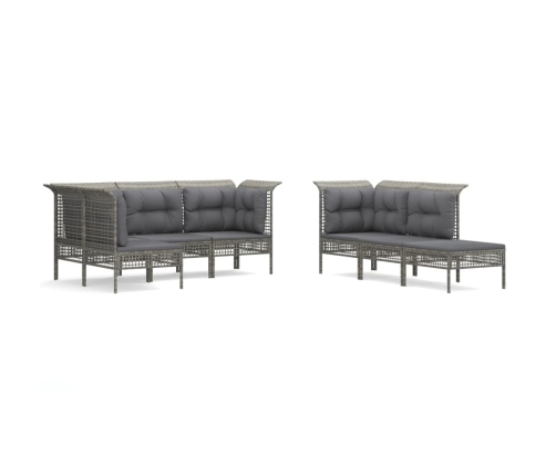 Set de muebles de jardín 10 pzas y cojines ratán sintético gris