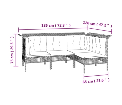 Set de muebles de jardín 10 pzas y cojines ratán sintético gris