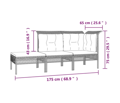 Set de muebles de jardín 10 pzas y cojines ratán sintético gris