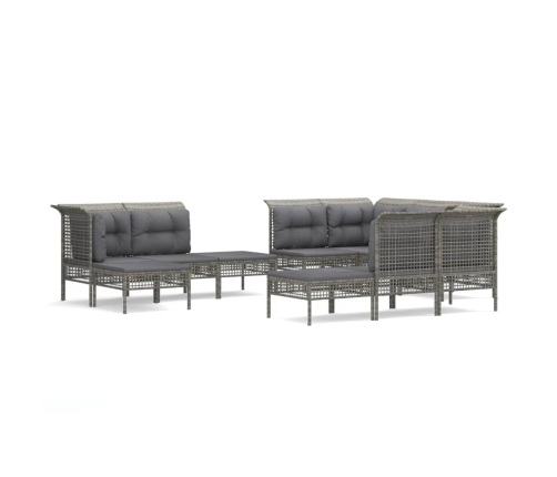 Set de muebles de jardín 11 pzas y cojines ratán sintético gris