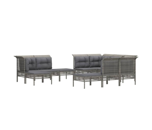 Set de muebles de jardín 11 pzas y cojines ratán sintético gris