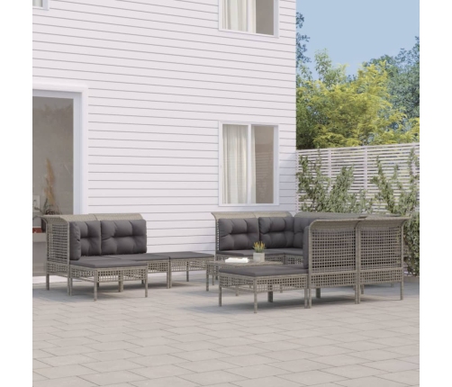 Set de muebles de jardín 11 pzas y cojines ratán sintético gris