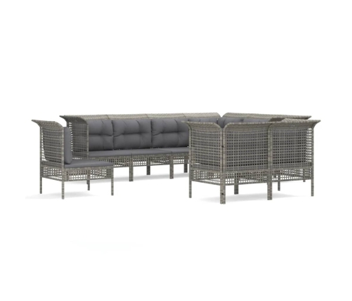 Set de muebles de jardín 9 pzas y cojines ratán sintético gris